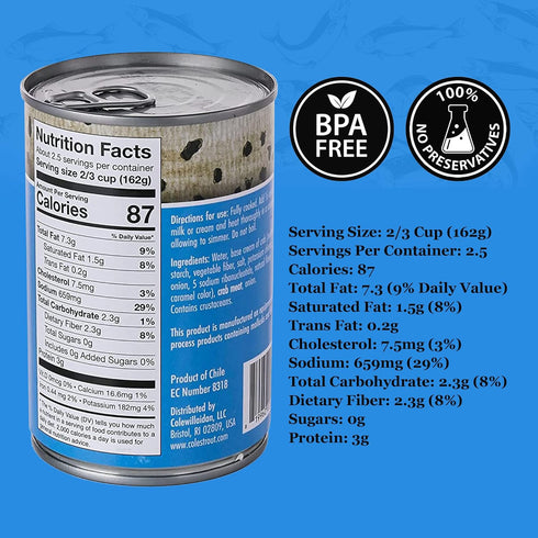 Pack 6 15 oz Coles - of Chesapeake Cream of Crab Soup - Premium Canned Fresh Crab Meat & Nutritious Semi Condensed