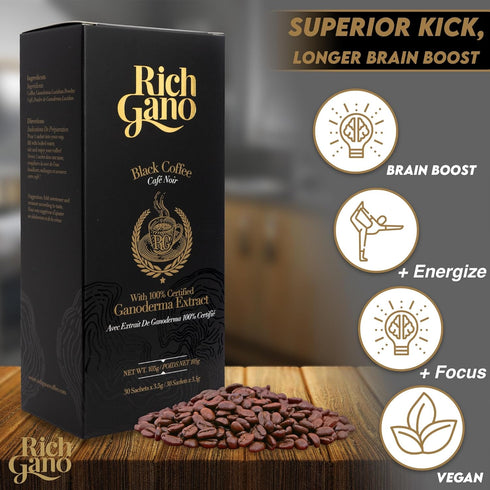 Rich gano (2 30 Packets Reishi Mushroom Coffee Boxes of Sachets) Black Coffee with Ganoderma Extract All Natural Vegan