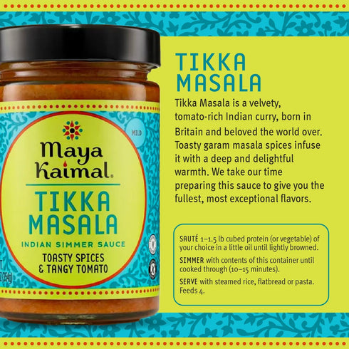 Simmer GaramMasala (2 Pack, Maya Kaimal Tikka Masala Sauce, Mild Indian Sauce with Tomato and Spices. Vegetarian