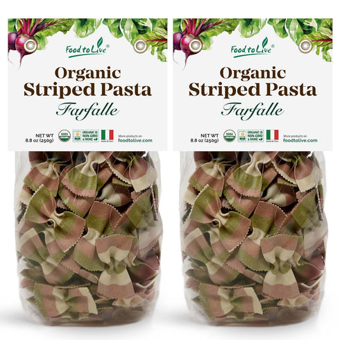 Food to Live Organic Striped Farfalle Pasta, 8.8 oz (Pack of 2)