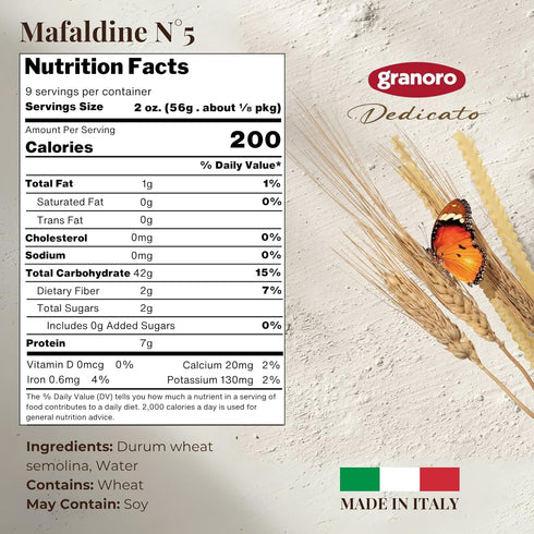 No.5, 100% 1.1 lb (Pack 2) Granoro Dedicato Mafaldine Authentic Italian Pasta, Made from Puglia Durum Wheat Semolina