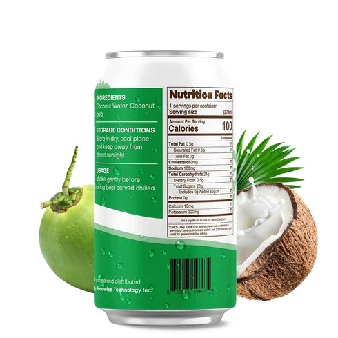 VIIBI 11 Oz (Pack 24 Coconut Water with Pulp, Low Calorie All-Natural Drink with Electrolytes, NO added Sugar, Smart