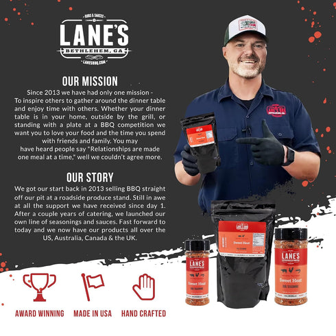 2 Lbs Lane's Sweet Heat Rub Seasoning, All-Natural BBQ Brisket Rub Goes Well with Butt Rub Seasoning, No MSG Brisket