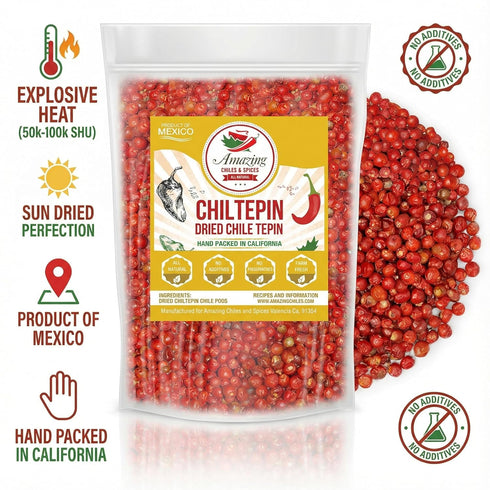 1oz Dried Chiltepin Peppers (Chile Tepin) Bag - Great For Use with Seafood, Sauces, Stews, Salsa, Meats. Very Hot