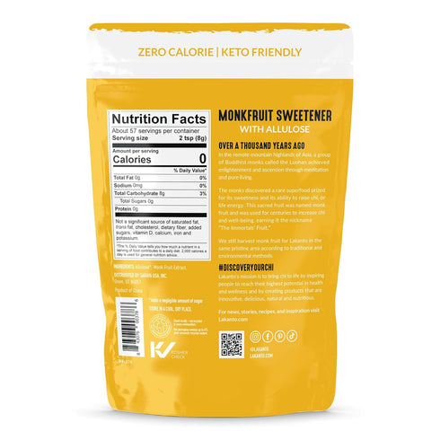8 OZ Lakanto Golden Monk Fruit Sweetener With Allulose, Raw Cane Sugar Substitute, Monk Fruit Extract, Raw Sugar