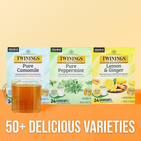 24 Count (Pack 1), 100% Twinings Pure Peppermint Herbal Tea K-Cup Pods for Keurig, of Made with Pure Peppermint