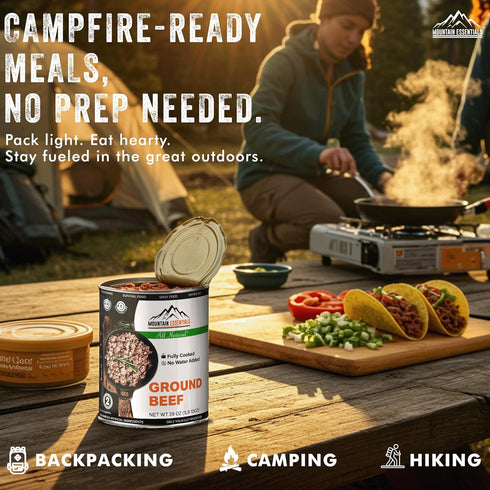 28 Oz 5-Year 1 Pack MOUNTAIN ESSENTIALS All Natural Canned Ground Beef Fully Cooked, Ready to Eat Hamburger Meat Pantry
