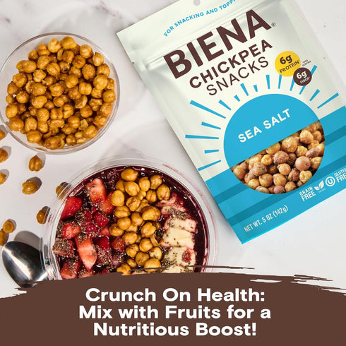 8-Pack, 5 BIENA Chickpea Snacks - Crunchy Roasted Chickpeas - High Fiber Vegan Protein Snacks for Adults and Kids