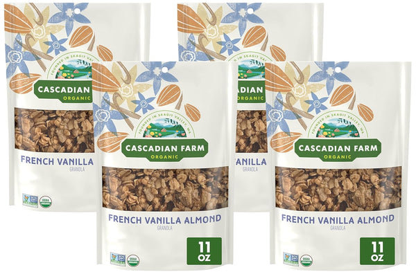 Cascadian Farm Organic Granola, French Vanilla Almond Cereal, Resealable Pouch, 11 oz