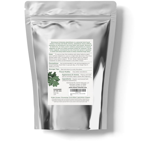 Elanen Naturals Organic Wormwood Herb 8 oz. (227g), USDA Certified Organic Artemisia absinthium, Cut & Sifted Wormwood