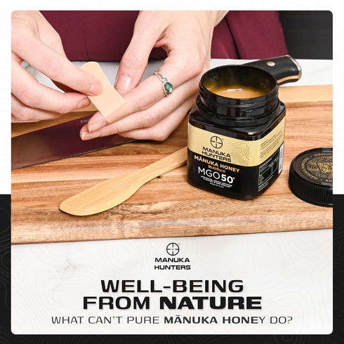 50+ 100% 8.8oz/250g Manuka Hunters/MGO Certified New Zealand Manuka Honey - Pure Natural Sweetener - Gluten, Dairy Free