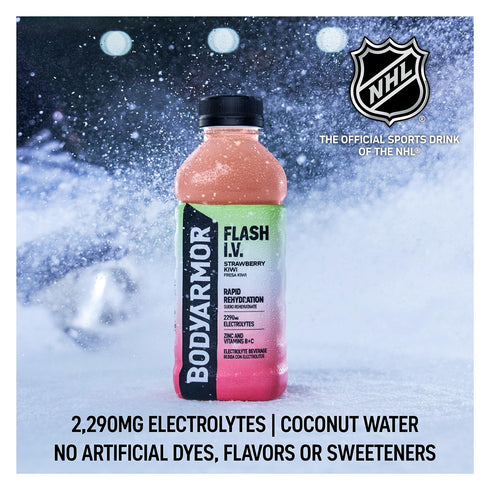 20 Oz (Pack 12) BODYARMOR Flash I.V. Electrolyte Beverage, Orange, Hydration Drink with Coconut Water For Rapid