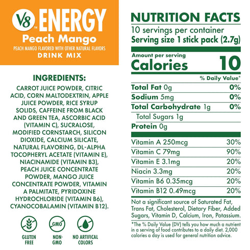 V8 .10 oz Packet (120 Count) Energy Peach Mango Energy Drink Powder