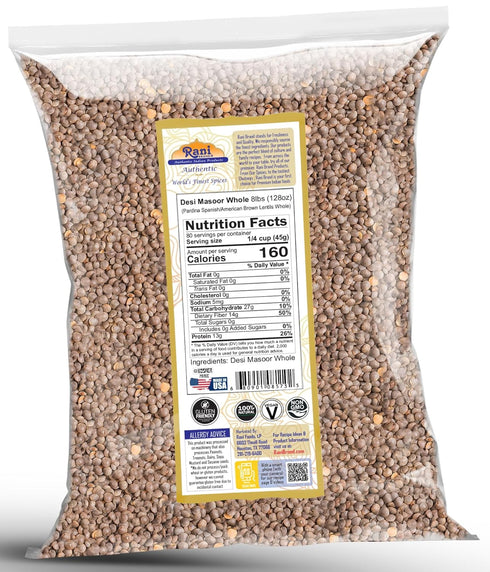 128oz (8lbs) 3.63kg Rani Desi Masoor (Masur) Whole (aka. Pardina Spanish/American Brown Lentils Whole) Bulk ~ All