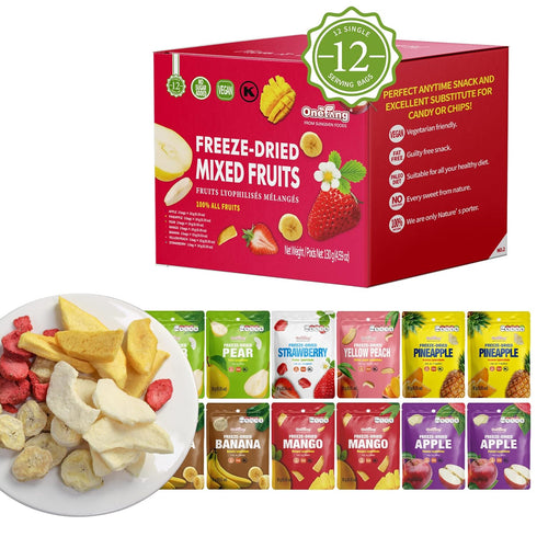 ONETANG Freeze-Dried Mixed Fruit, 12 Pack Single-Serve Pack, Non GMO, Kosher, No