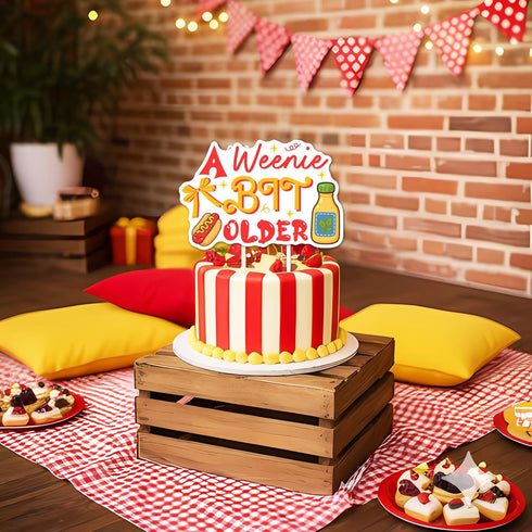 A Weenie Bit Older Cake Topper Hot Dog Birthday Party Decorations Hotdog Sausage Cake Decor for BBQ Cookout Theme Hot