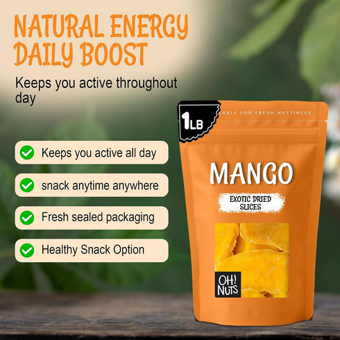 1lb Oh! Nuts Exotic Dried Mango Slices - Sweetened Dehydrated Mango - Bulk Bag - Dried Mango Fruit Slices for Snacking