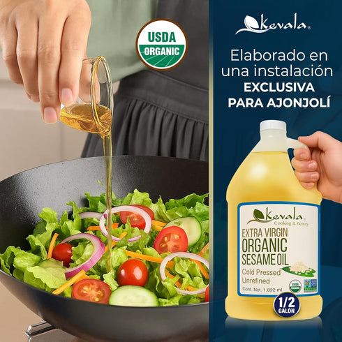 64 oz 1/2 Kevala Organic Extra Virgin Sesame Oil - fl - Gal Sesame Seed Organic Cooking Oil Cold Pressed - Unrefined