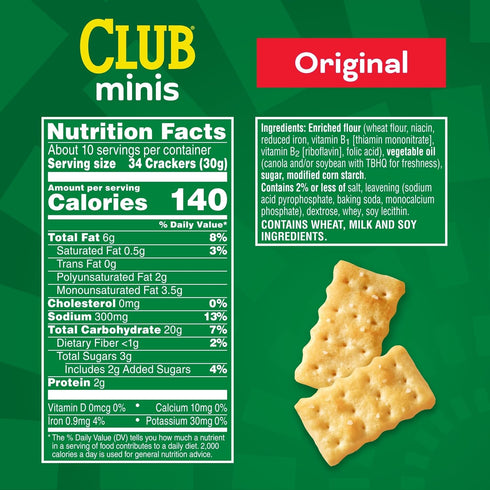11oz Club Minis Crackers, Lunch Snack, Original, Box