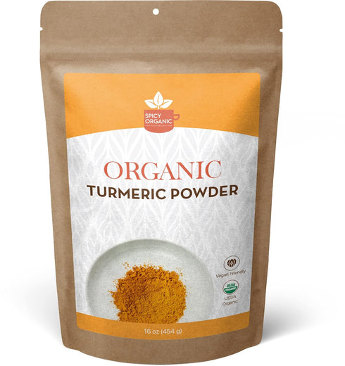 SPICY ORGANIC Turmeric Root Powder – 16 oz. – High Curcumin Non-GMO Spice for Cooking and Skin Care