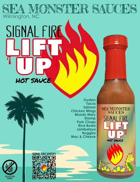 Sea Monster Sauces 1 1 1 Sampler - Bottle Surfer Slappin! Sauce - Bottle Danger Berry - Bottle Lift Up Hot Sauce