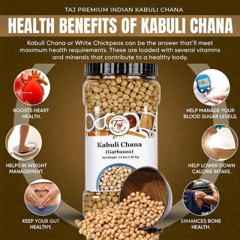 TAJ Gourmet Foods 4-Pounds TAJ Garbanzo Beans Dry | Kabuli Chana | Product of India