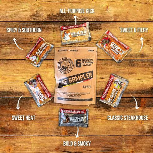 Grill Your As* Off Sample Pack Spices and Seasonings, 6 Pack BBQ & Grill Seasoning for Beef, Pork & Chicken