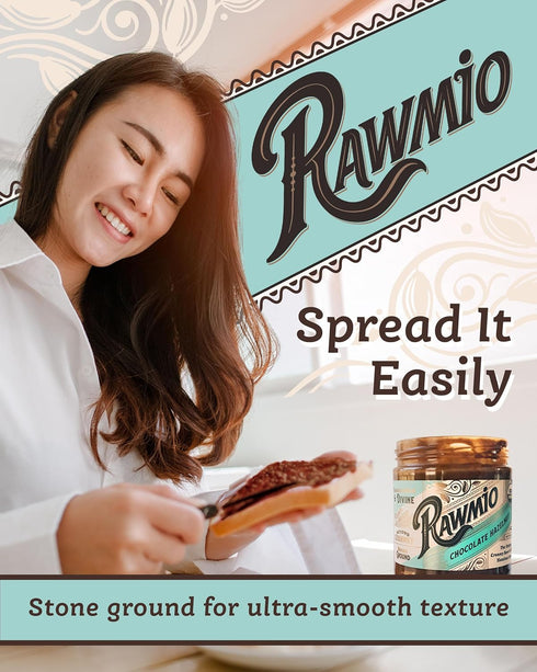 16 oz, Pack 1 Rawmio Chocolate Hazelnut Spread - Stone-Ground Choco Hazelnut Butter with Dietary Fiber, Iron, & Calcium