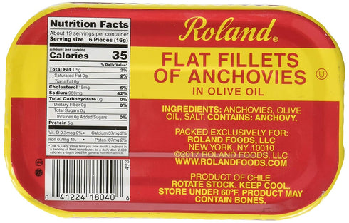 14 oz Roland Wild Caught Flat Fillets of Anchovies in Olive Oil
