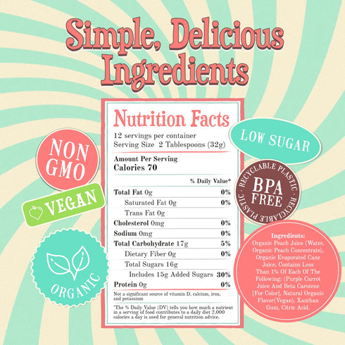14.9oz (420g), Waebry Organic Peach Syrup Natural Fruit Syrups for Drinks, Pancakes, Tea, Shaved Ice and Ice cream