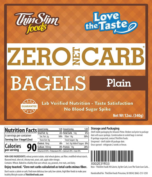 2 Pack (6 Pack) ThinSlim Foods Keto Bagels | Keto Bread Alternative | Low Carb Plain, Zero Net Carb Bagels Per