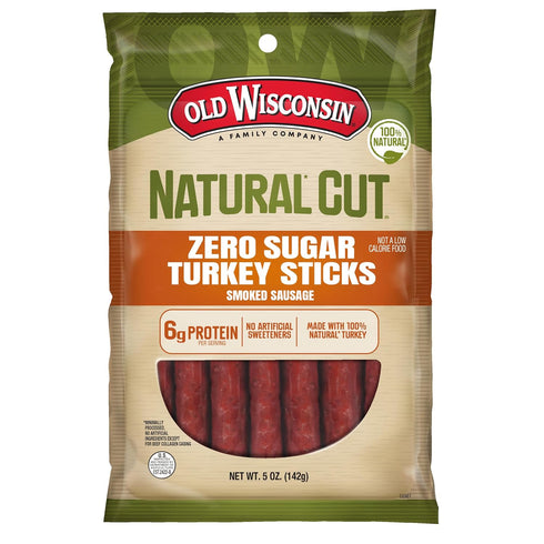 Old Wisconsin Natural Cut Turkey Sausage Snack Sticks, Zero Sugar, Naturally Smoked,