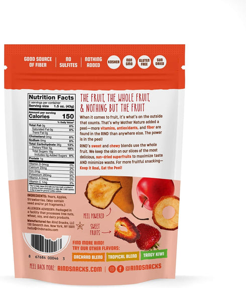 3oz Pack 6 RIND Snacks Straw-Peary Blend Sun-Dried Skin-On Non-GMO Superfruit Snack, Bag