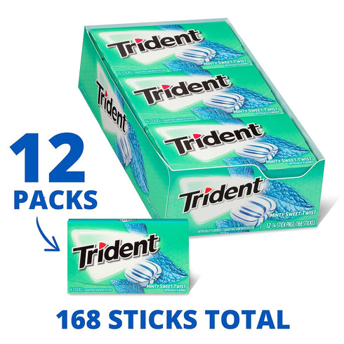 12 Packs 14 (168 Trident Minty Sweet Twist Sugar-Free Chewing Gum, of Pieces Total Pieces)