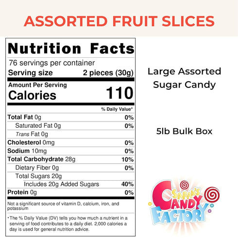 5lb Gummy Assorted Fruit Slices Large Assorted Sugar Candy - Bulk Box, Traditional Old Fashioned Chewy Sweet