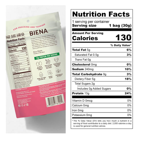 12g-13g 3-Pack 4.75oz, Biena Crispy Roasted Edamame Beans Snack High Protein Snack for Adults & Kids, Protein per