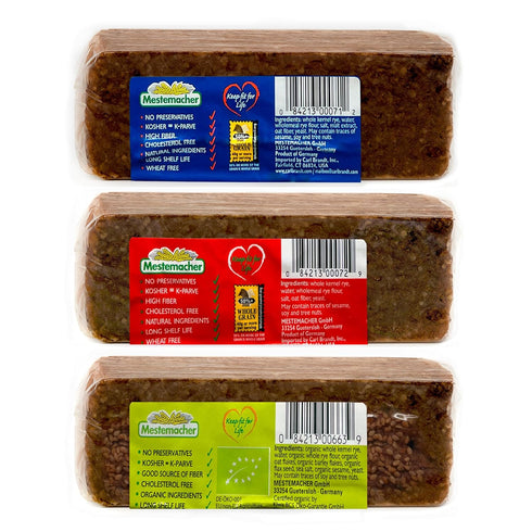 3 (1) (1) 17.6 Oz. (Pack 3) Mestemacher Natural High Fiber Bread Flavor Variety Bundle: Mestemacher Organic Three Grain