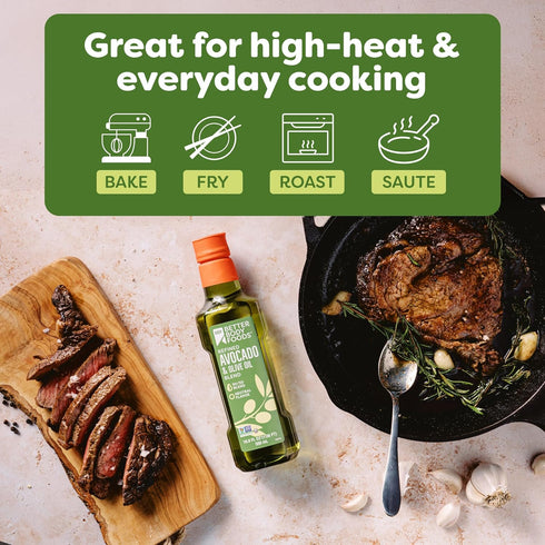 50/50 500 mL, 16.9 Oz BetterBody Foods Refined Avocado Olive Oil Blend, Non-GMO Cooking Oil, Gluten Free, Kosher