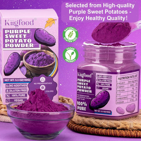 5.3 oz/150g Purple Sweet Potato Powder - Kiigfood Pure Natural Premium Purple Food Coloring Powder for Smoothies