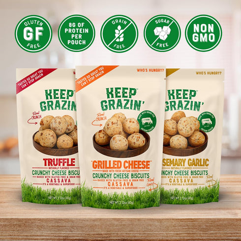 Pack 2.12 (Pack 9) 100% Keep Grazin Grain Free Crunchy Cheese Biscuits - Variety | Ounce of | Gluten & Sugar-Free
