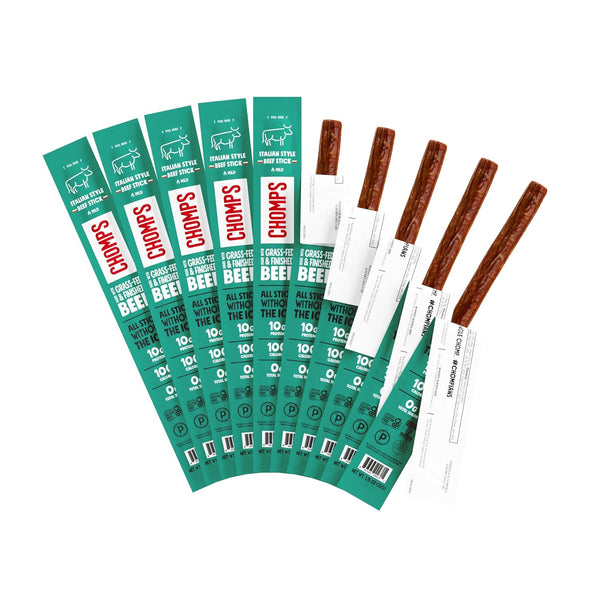 CHOMPS Grass Fed Beef Jerky Meat Snack Sticks, AIP Diet Compliant, Keto,