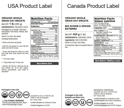 1 100% Food to Live Organic Oat Groats, Pound Whole Grain, Non-GMO Seeds, Kosher, Raw, Non-Irradiated, Vegan, Bulk, Low