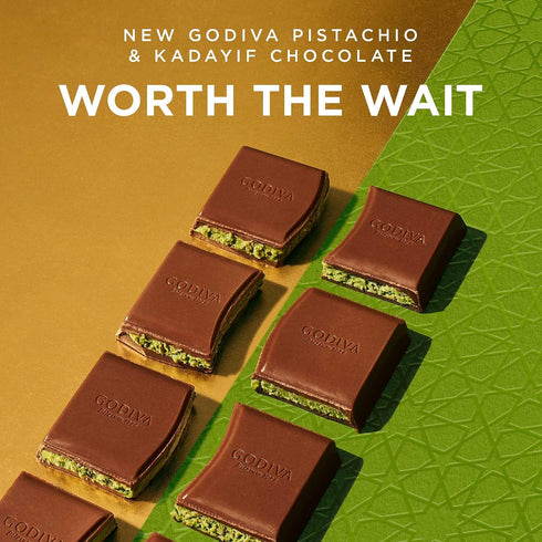 122g Godiva Dubai Style Milk Chocolate Bar, Gourmet Chocolate with Creamy Pistachio Filling & Crispy Kadayif, Premium