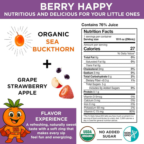 Immune 10 oz Miracle Sea Buckthorn Kids BERRY BOOM Organic Sea Buckthorn Juice for Kids | Strawberry, Grape & Apple