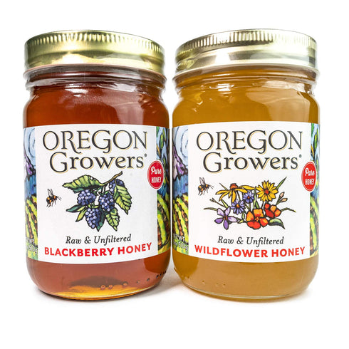 Oregon Growers Honey Duo - Wildflower Honey & Blackberry Honey Variety Pack,