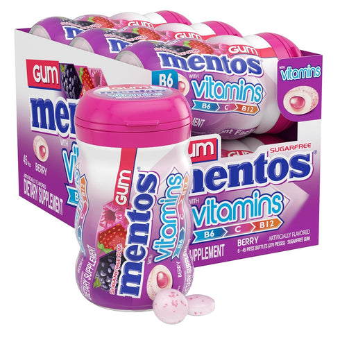 Mentos Vitamins Gum, Sugar Free Gum With Vitamins and Xylitol Sweetener, Berry,