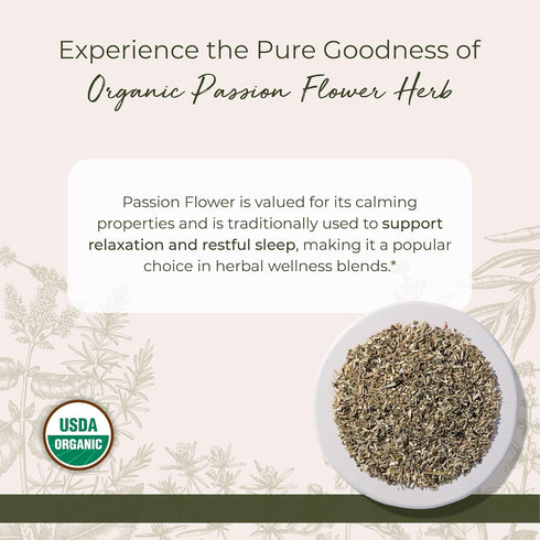 Starwest Botanicals Organic Passion Flower, Dried Loose Leaf Herb for Tea, Herbal Blends & Smoothies, 4 oz Pouch