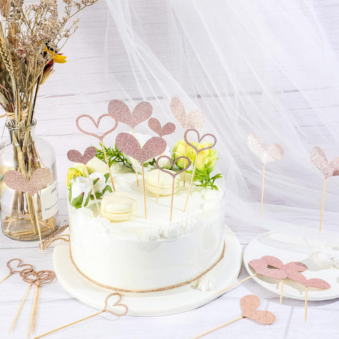Fuutreo 48 Pcs Glitter Heart Cupcake Toppers, Wedding Cake Decorations for Valentines Day, Bridal Shower Party Supplies