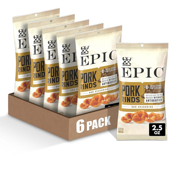 EPIC BBQ Pork Rinds Gluten Free, 2.5oz (Pack of 6)