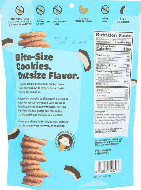 Thinsters Cookies, Toasted Coconut Cookie Thins, 4 oz Pack
